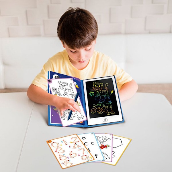 Big Minds - LCD tegnetablet til børn | Magic Slate Book Format | Magic Tablet 20 vendbare stencils | Barn 4 år