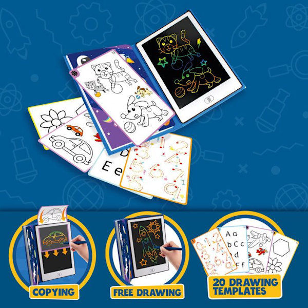 Big Minds - LCD tegnetablet til børn | Magic Slate Book Format | Magic Tablet 20 vendbare stencils | Barn 4 år