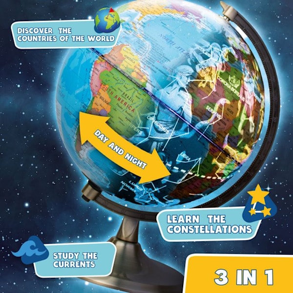 BIG MINDS - Interactive Earth Globe på engelsk | Lysende børns jordklode Nat- og dagtilstand | Med ansøgning | Flerfärgad