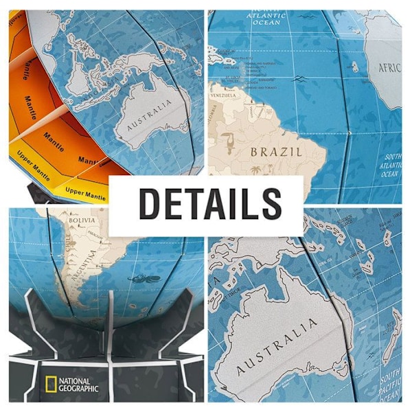 3D-verdenskortpuslespil National Geographic Globe, 3D-puslespil for børn +8 år, børns jordklode 32 stykker, model til at samle