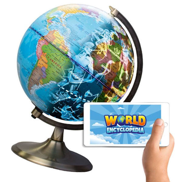BIG MINDS - Interactive Earth Globe på engelsk | Lysende børns jordklode Nat- og dagtilstand | Med ansøgning | Flerfärgad