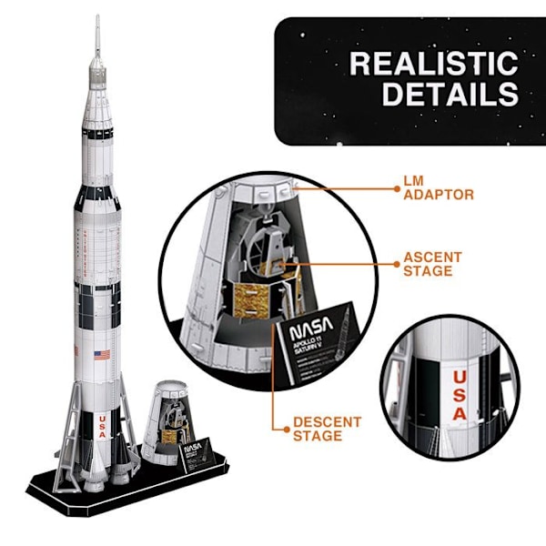 3D-puslespil Apollo Saturn V Rocket, 3D-puslespil til børn | Model til at bygge voksen, gave til 8-årig dreng, modeller og modellering