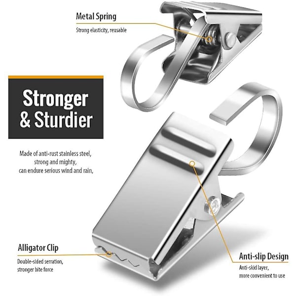 15 stk. gardinklips, rustfrit stål, stærk festtrådslys