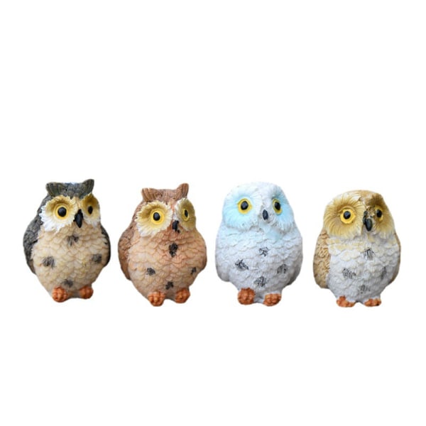 4 stk. 2,5*2,5*3CM Miniature Ugle Have Ornament, Resin Ugle Håndværk