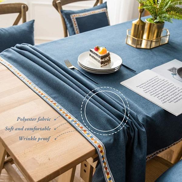 Rektangulær dug i bomuldslinned, ensfarvet enkel moderne vandtæt dug, dug til hjemmekøkken (blå, 140 * 180 cm)