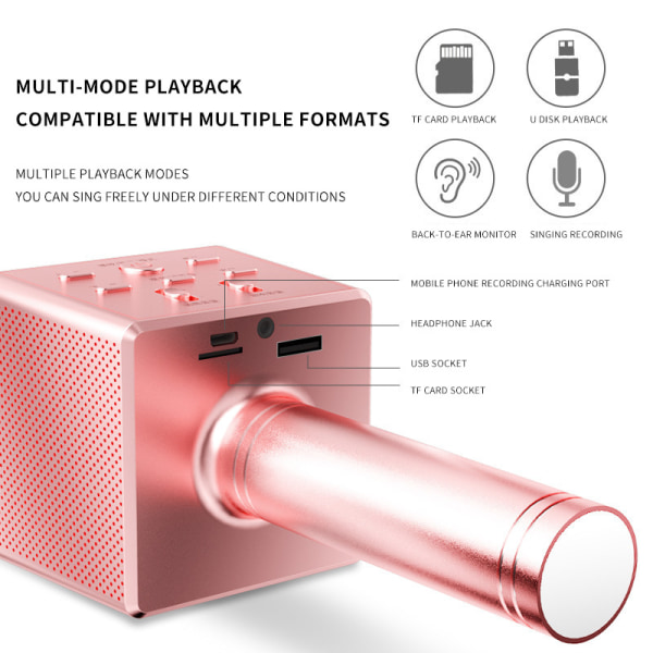 Trådlös Bluetooth Karaoke Mikrofon, 3 i 1 Bärbar Handhållen Ka