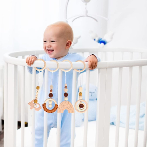 Lot de 4 jouets de fitness en bois pour bébé, pendentif en arc de