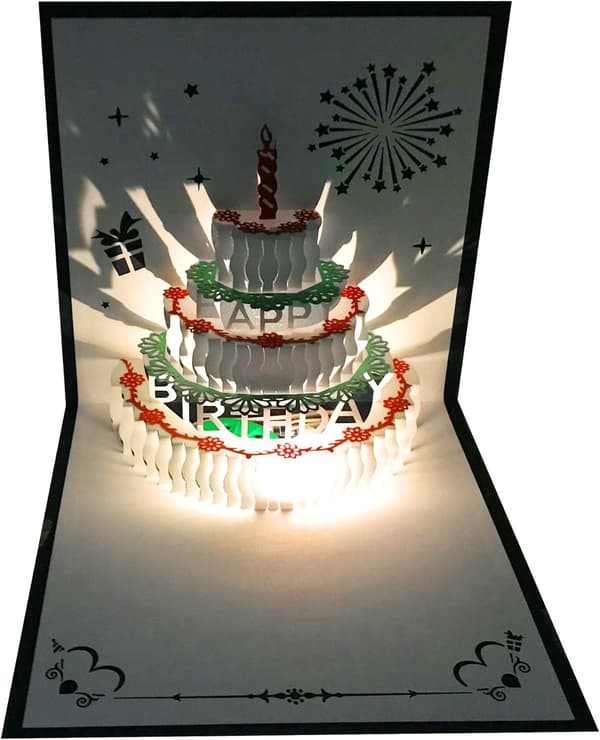 1 stk 3D Pop Up Bursdagskort, Varme LED-lys Bursdagskake Musikk