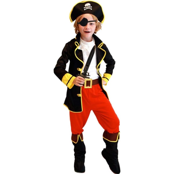 Vacker piratpojke prinsesskostym med hatt, pannband och bälte