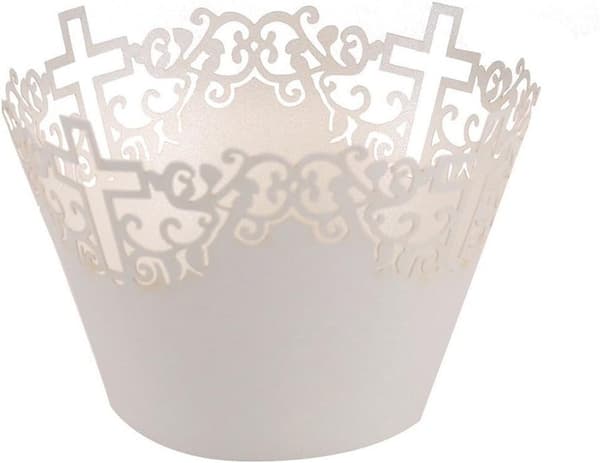 50 x Cupcake-innpakninger - Hvite kryssdesign papirkonvolutter