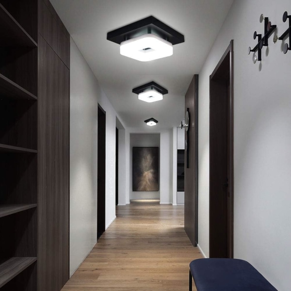 12W LED-loftslampe, nem at installere, hvidt lys, moderne sort firkant