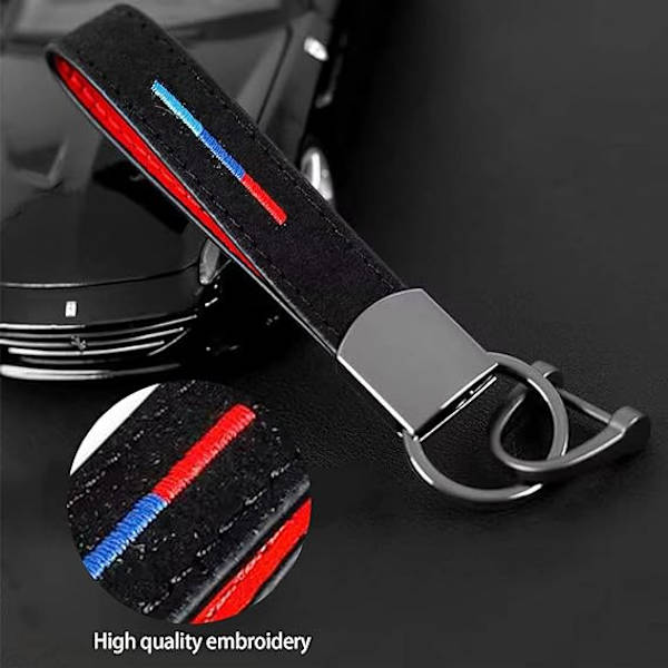 Peugeot nøglering, nøglering i læder til bil, personlig tricolor-emblem