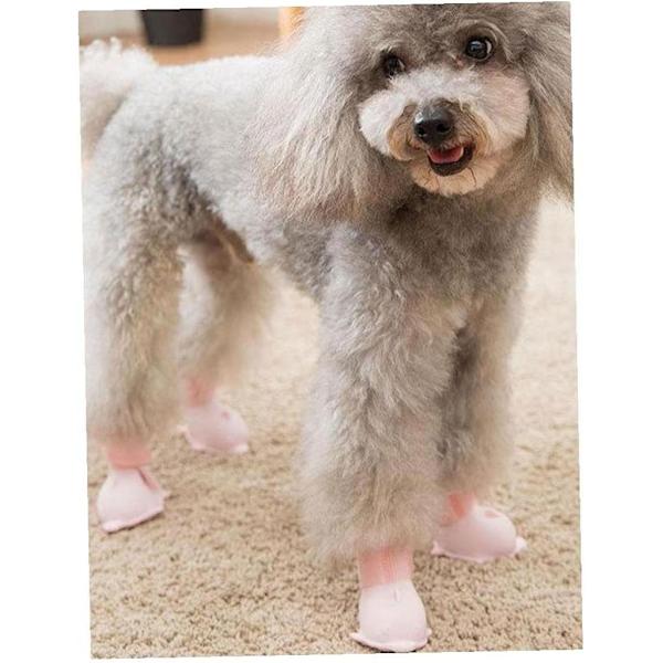 Hundskor Tasskydd Gummi Regnskydd Vattentät Halkfri Husdjur Regnskor för Små Medelstora Kattvalpar 4-pack Rosa (M)