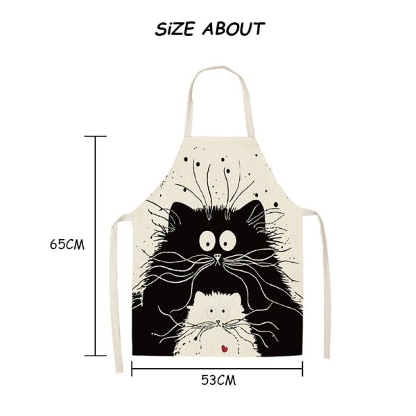 Cute Cat Apron, Linen Kitchen Apron for Barbecue, Cooking and Pai