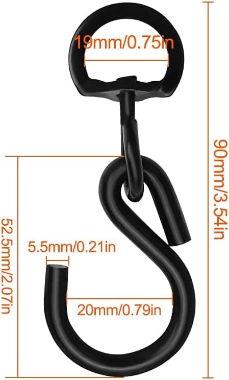 4-pack svarta 360° vridbara korgkrokar, kraftiga vridbara krokar