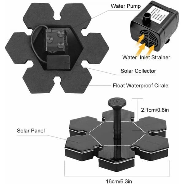 1,5W solcellsfontän, solvattenpump, solcellsdammpump med Batte