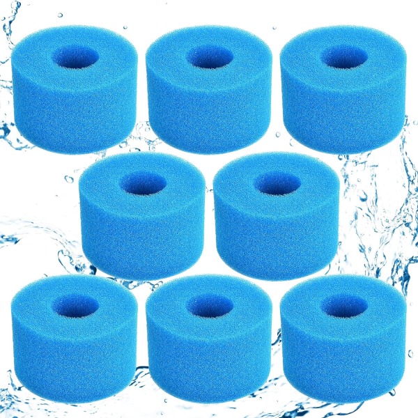 8 st S1-filterpatroner, poolfilterfoam, återanvändbar och tvättbar