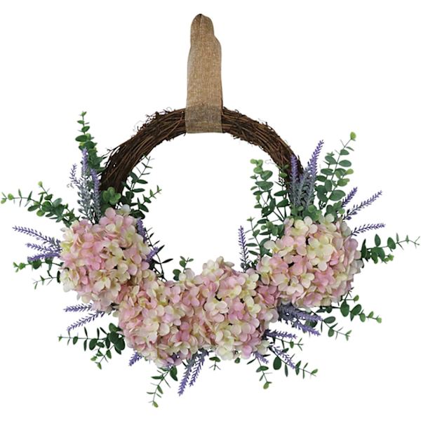 18\" Kunstig Hortensia Krans for inngangsdør, Hvit Rosa, Håndlaget
