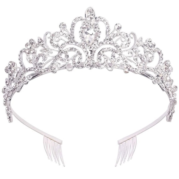 Crystal Crown Brude Tiara med kam (1 stk sølv)
