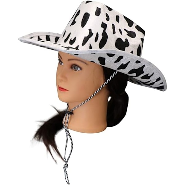 Cowboy Hat Sjov Ko Print Hat - Unisex Sort og Hvid Cowboy Hat