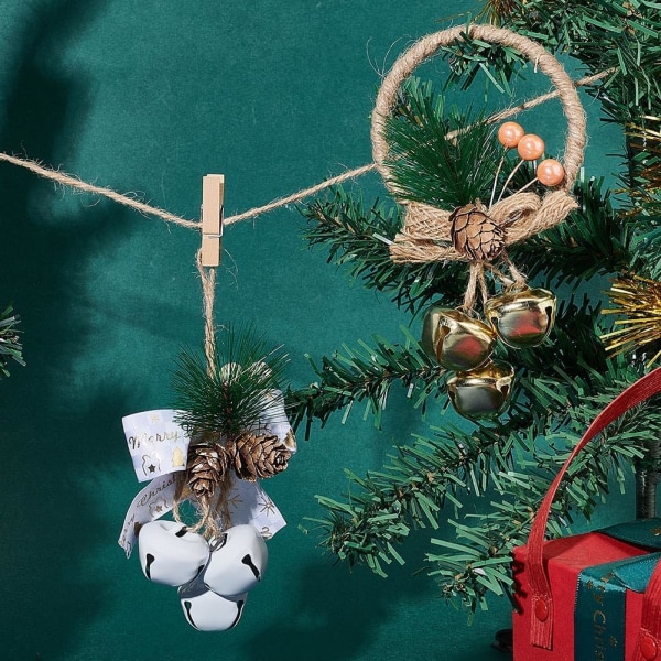 2 Gull, hvit juletre Jingle Bell Ornament Metal Pine Berr