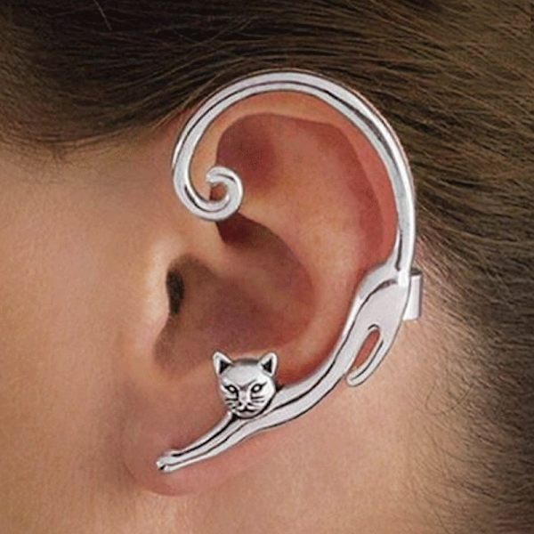 Kattöronklättrare Silver Kattöron Wrap Örhänge Kattöron Manschett Örhänge