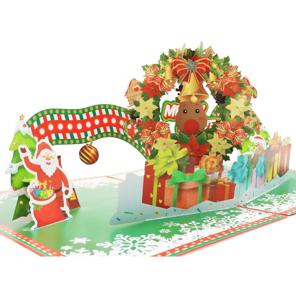 Julkort Pop Up Julkort med kuvert Glada julkort 3D Wreath Julkort för de flesta 5,9 x 7,9 tum