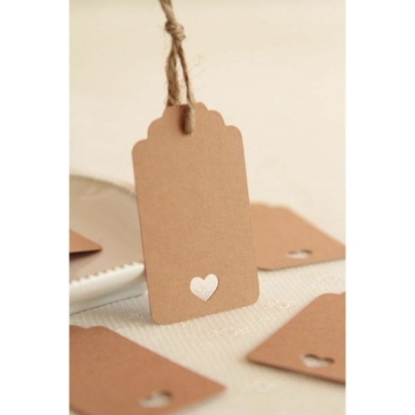 Papirlabels med snor, 50-pak Beige