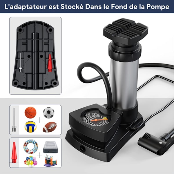 Mini sykkelpumpe for AV/DV/SV ventiler MTB E-Bike Racing, fotpumpe