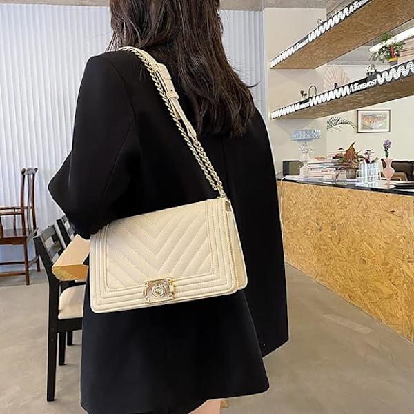 Quiltet Crossbody Taske Kæde Pung til Kvinder - Klassisk PU Læder S