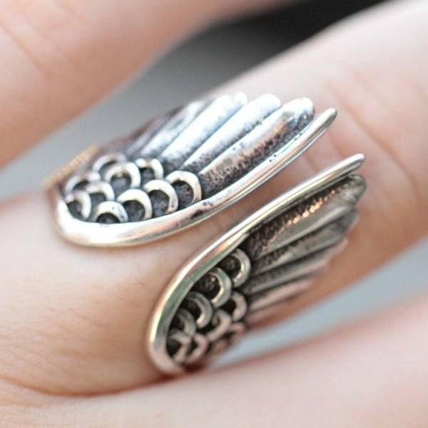 2 st Öppna Band Justerbara Vingar Ring, Rostfritt Stål Elegant Rin