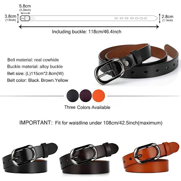 Dame Bælte Spænde Bælte Antik Casual i Længde 115cm（Black01