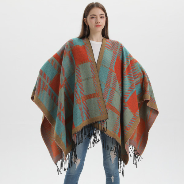 Oranssi 1 Lady Classic Line Color Lattice Shawl Cape Fashion Popul