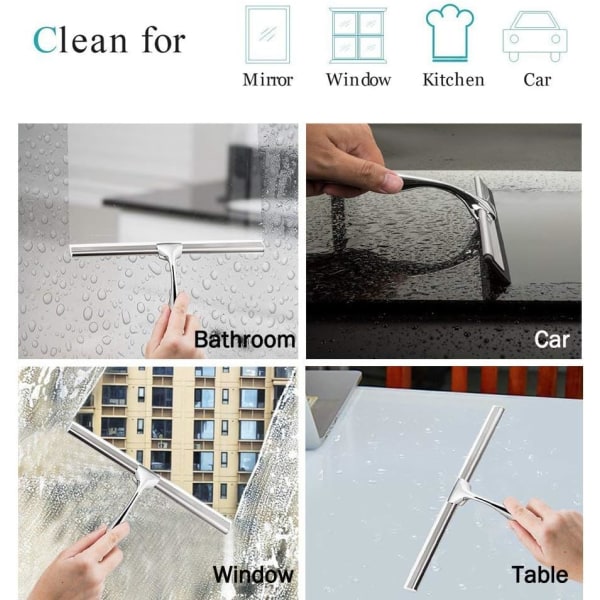 Duschskrapa glasskrapa Vatten Rengöringsskrapa i rostfritt stål för badrumsfönster