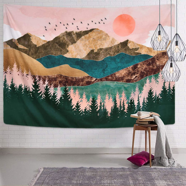 Vuoristomaisema Metsäpuu Gobelini Auringonlasku Gobelini Luontomaisema Gobelini Seinävaate Huone (130 x 150 cm)