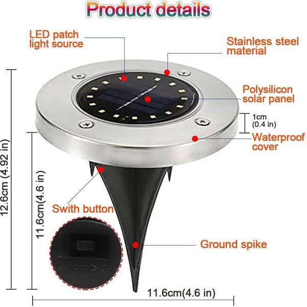 [4-pak] Solcelle Jordlys, 8 LED Solcelle Jordlys