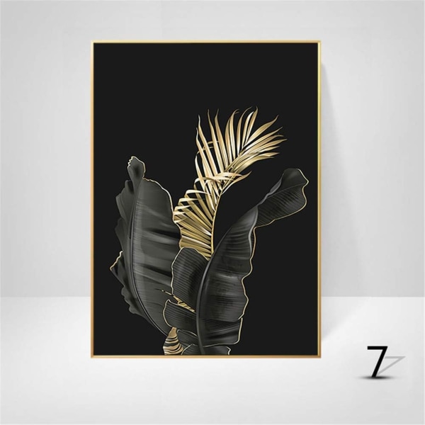 Set med 3 designväggposters med skog, guldblad, palm, ram