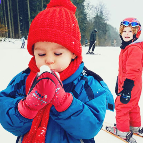 Mittens Barnens Vinter Skidhandskar, Vattentäta Varma Termiska Snöhandskar för Löpning Skidåkning Cykling Utomhussporter för Pojkar Flickor 4-6 År (Röd)