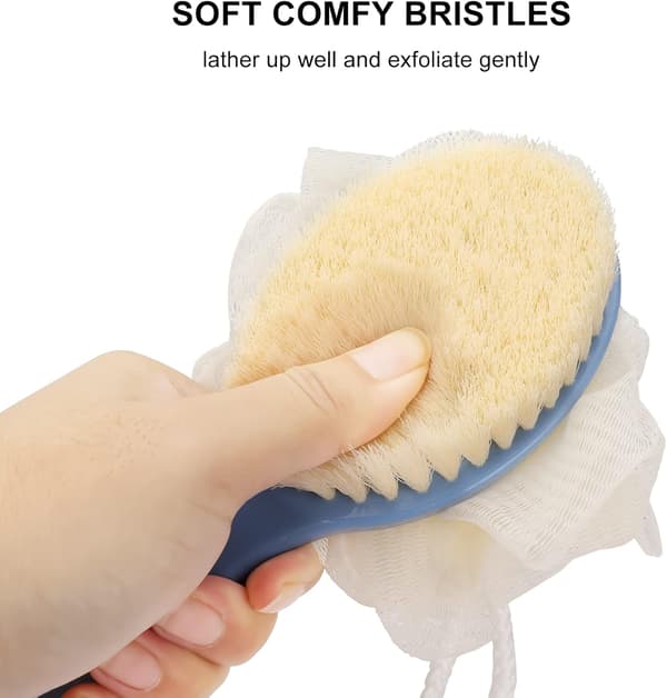 Badebørste med børster og luffa, kropsskrubber med luffa