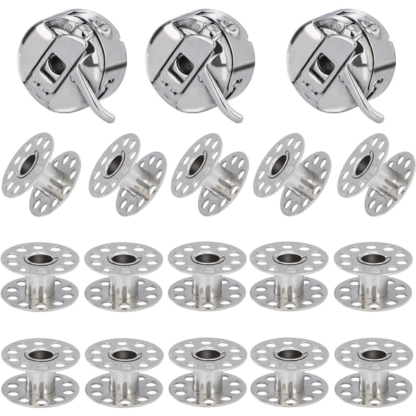 1 set 3 stycken symaskinspolefodral, 15 stycken metallspolar,