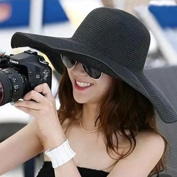 Dame Floppy Hat Halm Hat Bredskygget Solhat Åndbar Foldbar