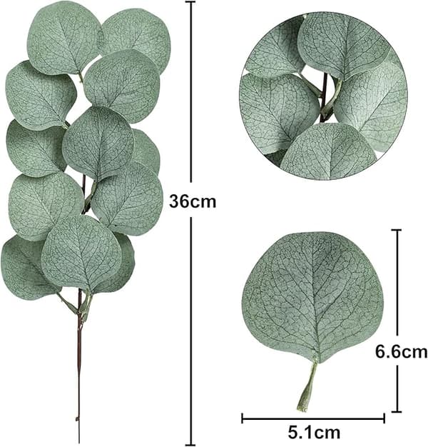 16 stk kunstige eukalyptusblader, kunstige falske eukalyptus,