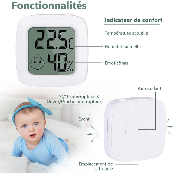 2 stycken, Liten digital termometer hygrometer med hög precision, fo