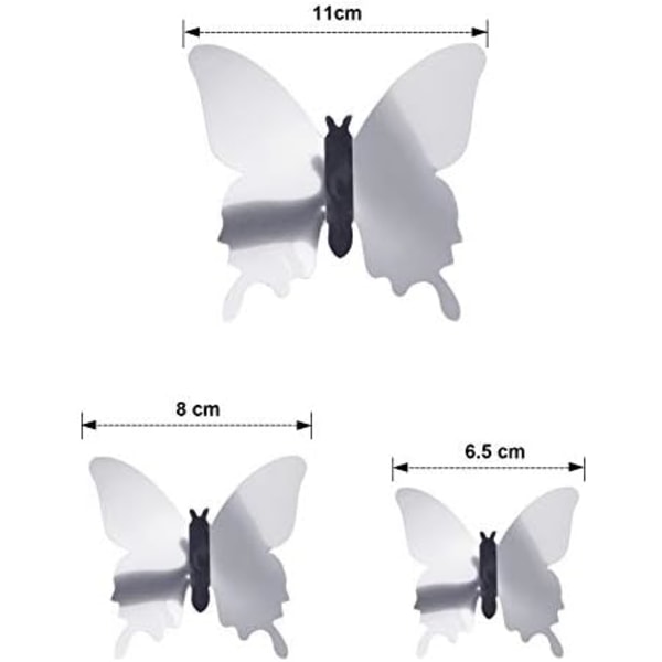 48 stk. DIY speil sommerfugl kombinert 3D sommerfugler vegg klistremerke