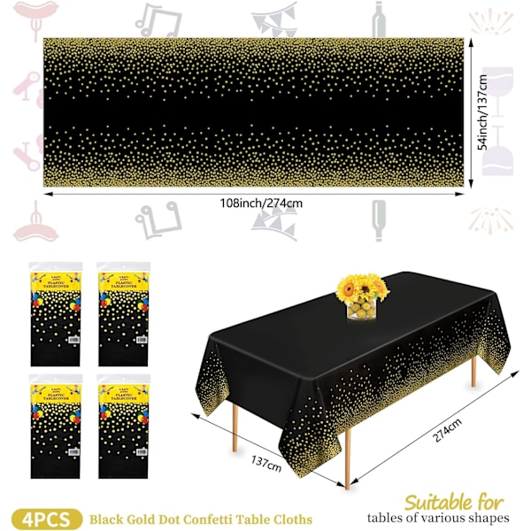 4-pack prickig prickig bordsdukar 54\" x 108\" svart guld prickig prickig Ta