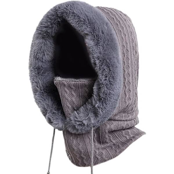 Grå vinterbalaclava för kvinnor, varm och tjock plyschhatt