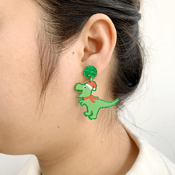 5 par jule dinosaur santa hat neon akryl glitter ørestikker