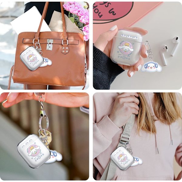 Airpods 2/1 Etui, Søde Store Ører Blå Prik med Sjovt Kawaii Keychai