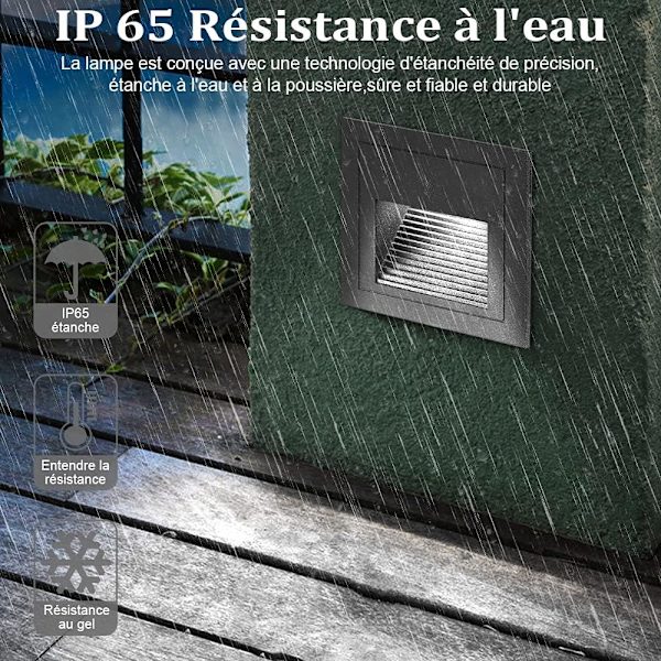 4 stk 3W LED innfelt vegglampe, kald hvit IP65 vanntett S