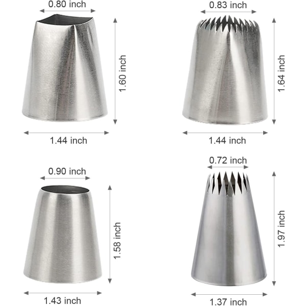 3 stk. X-Large Piping Tips Sæt, Rustfrit Stål Firkantet Rund Frosti